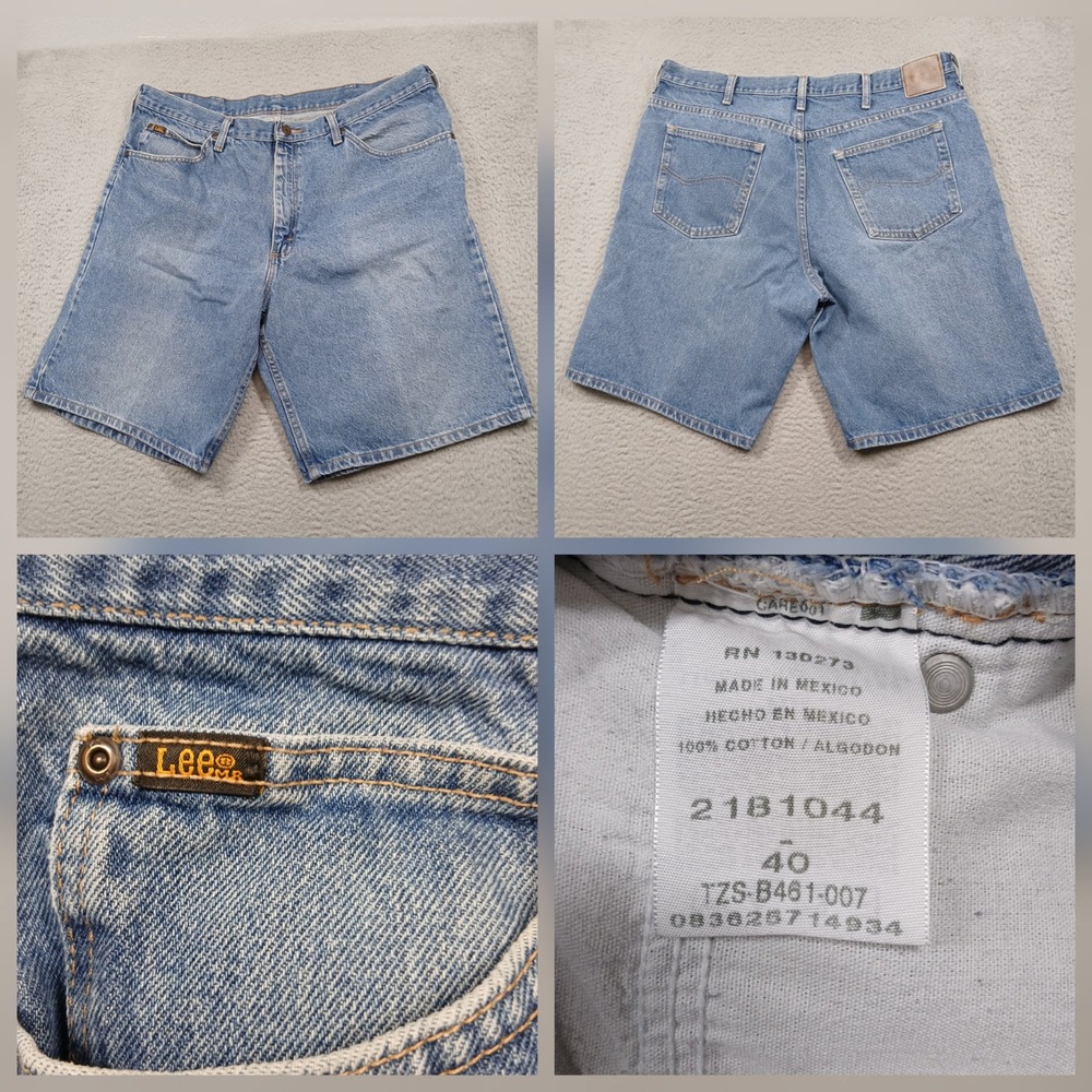 Lee Carpenter Denim Shorts Mens 40 Light Wash Blue 100% Cotton Loose Fit